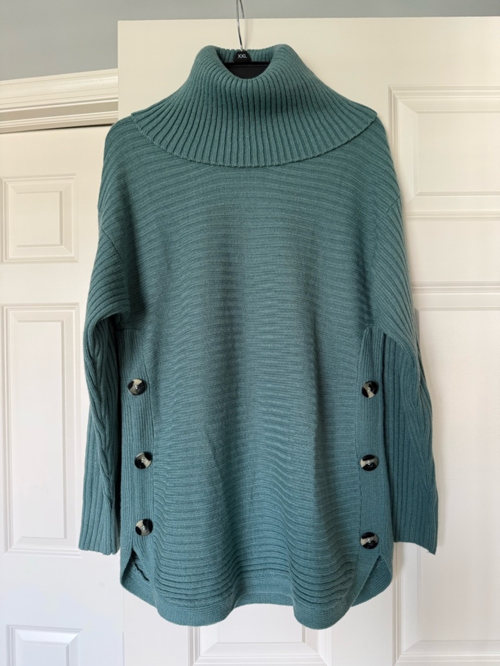 Cozy Teal Turtleneck Button-Side Sweater